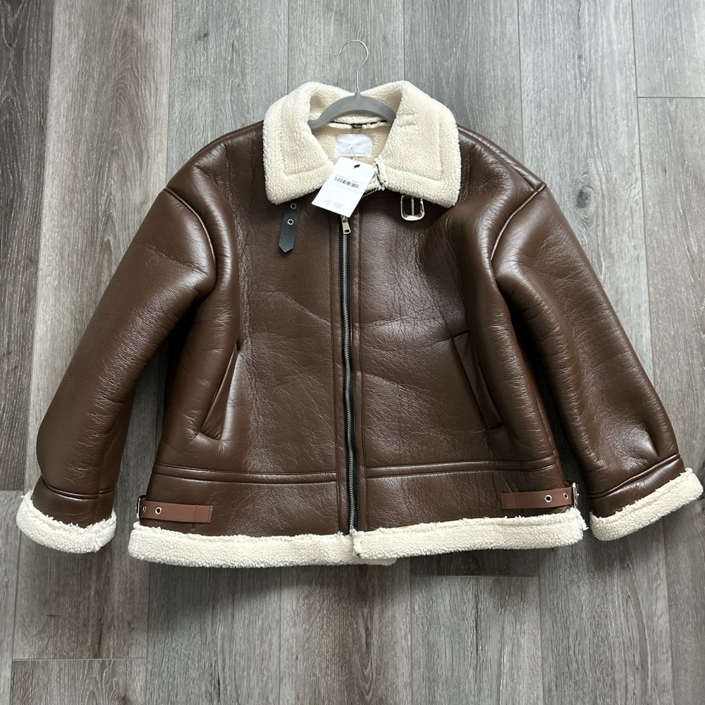 Oak & Fort Faux Leather Sherpa Jacket Size M NWT